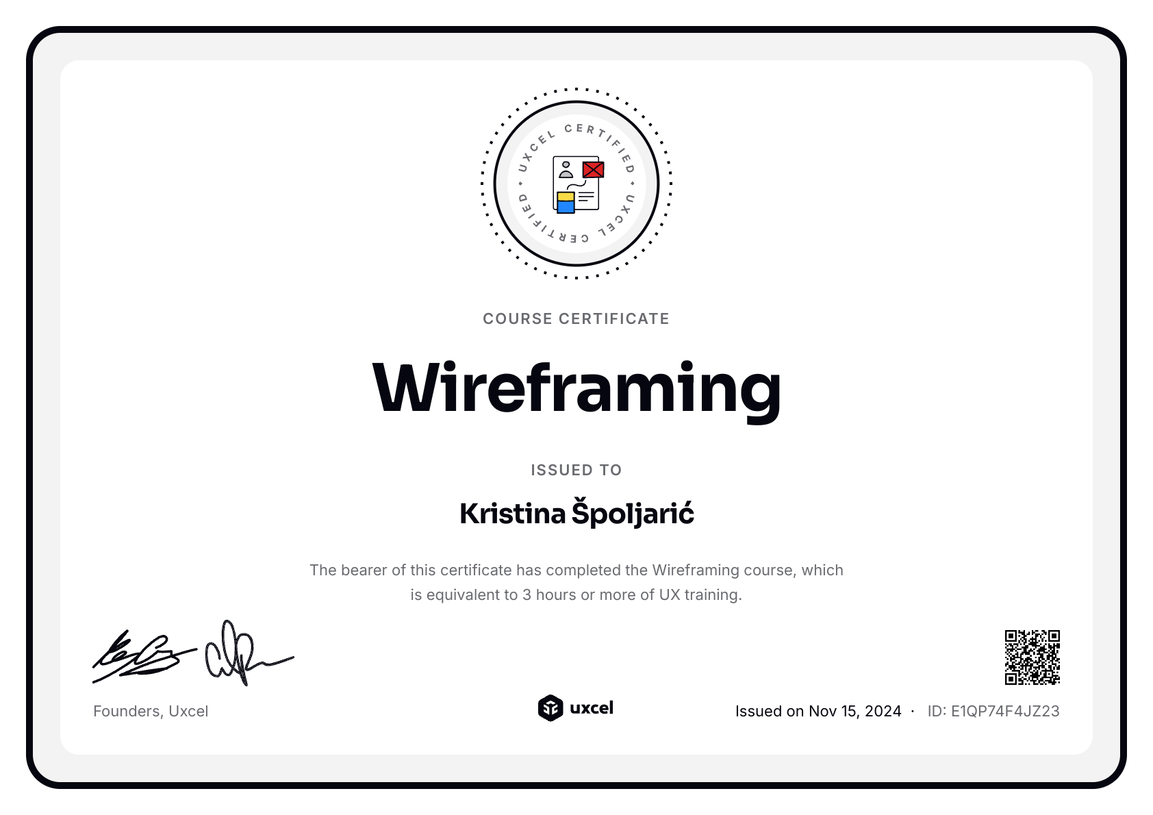 Kristina Špoljarić's certificate